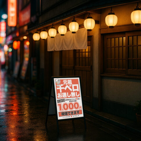 新宿の大衆居酒屋「もてなしや」さまのロゴ・ポスター・看板デザイン